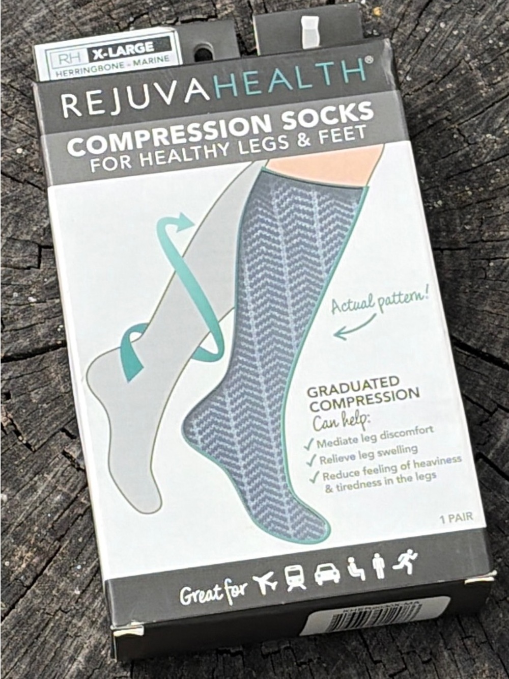 Men| Unisex Compression Socks - Herringbone Marine (X-Large)